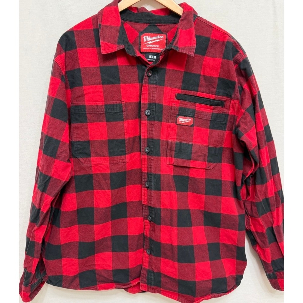 Milwaukee Tool Gridiron Heavy Duty Red Black Buffalo Plaid Work Shirt XL